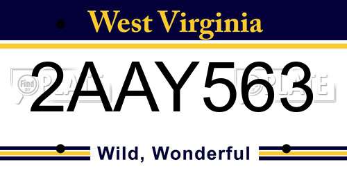 2AAY563 West Virginia License Plate