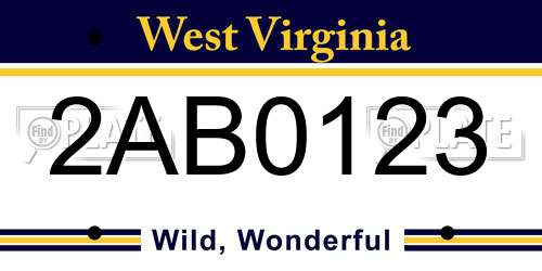 2AB0123 West Virginia License Plate