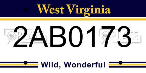 2AB0173 West Virginia License Plate