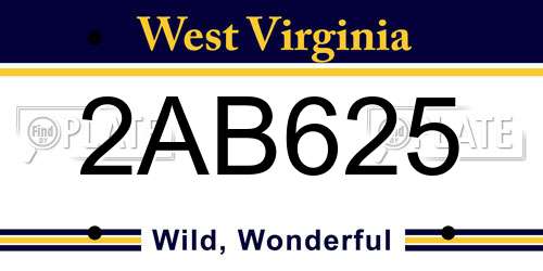2AB625 West Virginia License Plate