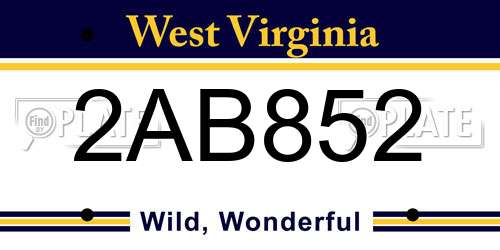 2AB852 West Virginia License Plate
