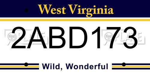 2ABD173 West Virginia License Plate