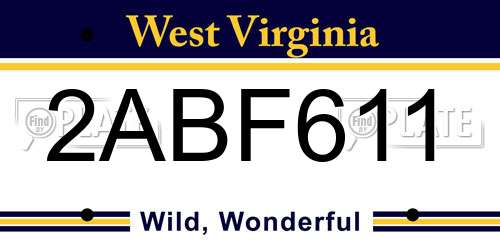 2ABF611 West Virginia License Plate