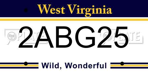 2ABG25 West Virginia License Plate