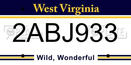 2ABJ933 West Virginia License Plate