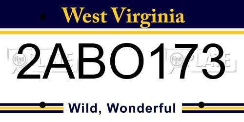 2ABO173 West Virginia License Plate