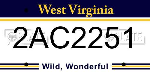 2AC2251 West Virginia License Plate