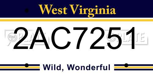 2AC7251 West Virginia License Plate
