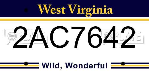 2AC7642 West Virginia License Plate