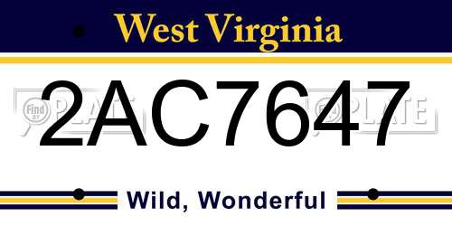 2AC7647 West Virginia License Plate