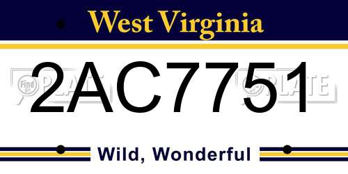2AC7751 West Virginia License Plate