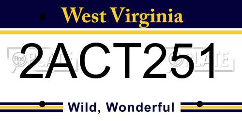 2ACT251 West Virginia License Plate
