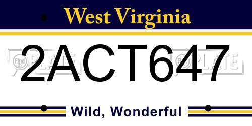 2ACT647 West Virginia License Plate