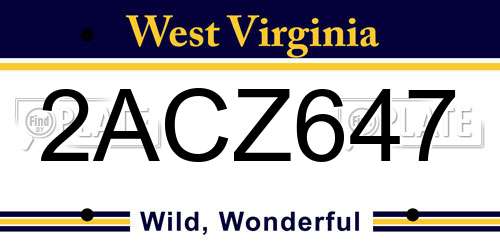 2ACZ647 West Virginia License Plate