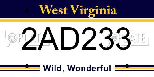 2AD233 West Virginia License Plate