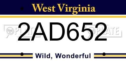 2AD652 West Virginia License Plate