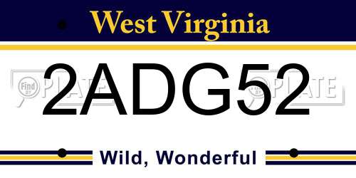 2ADG52 West Virginia License Plate