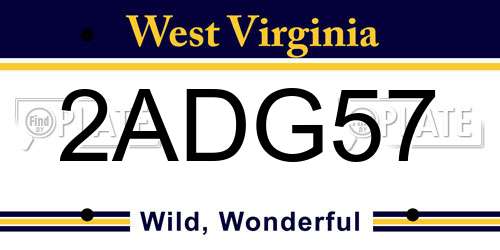 2ADG57 West Virginia License Plate