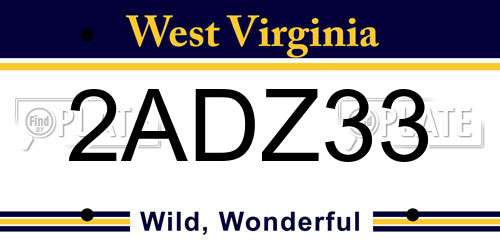 2ADZ33 West Virginia License Plate