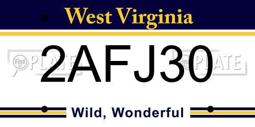 2AFJ30 West Virginia License Plate