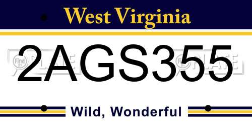2AGS355 West Virginia License Plate