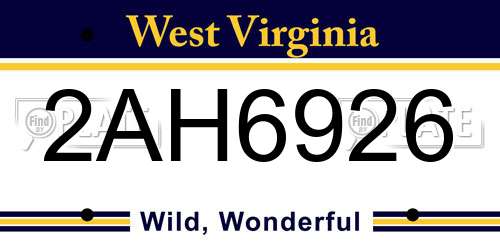 2AH6926 West Virginia License Plate