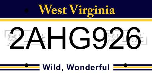 2AHG926 West Virginia License Plate