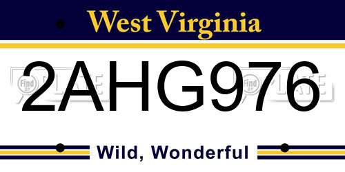 2AHG976 West Virginia License Plate