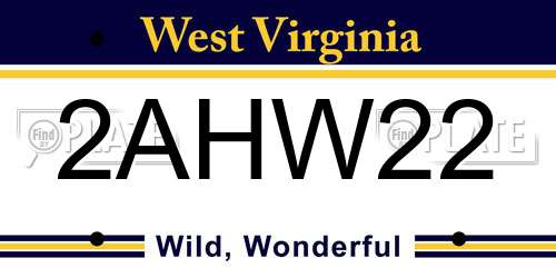 2AHW22 West Virginia License Plate