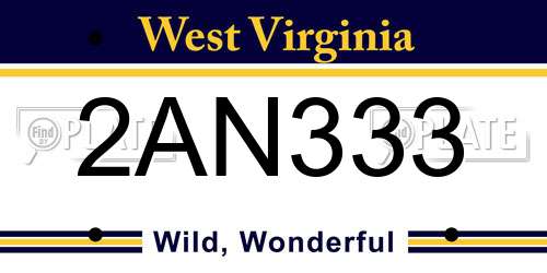 2AN333 West Virginia License Plate