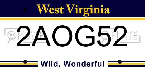 2AOG52 West Virginia License Plate