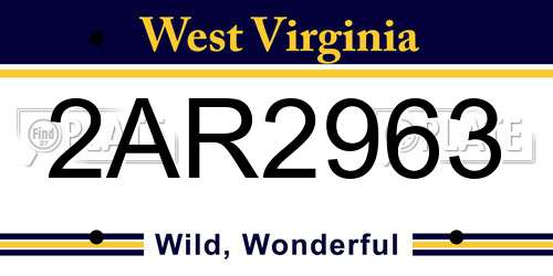 2AR2963 West Virginia License Plate