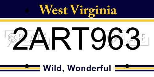 2ART963 West Virginia License Plate