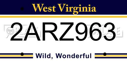 2ARZ963 West Virginia License Plate