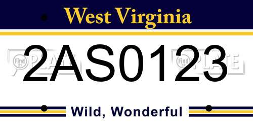 2AS0123 West Virginia License Plate
