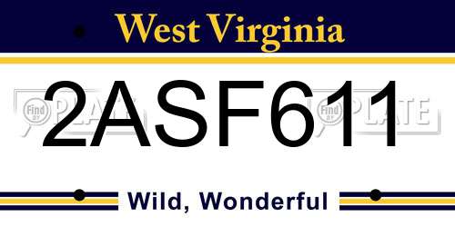 2ASF611 West Virginia License Plate