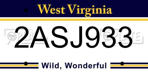 2ASJ933 West Virginia License Plate