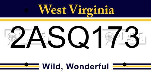 2ASQ173 West Virginia License Plate