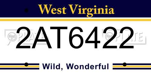 2AT6422 West Virginia License Plate