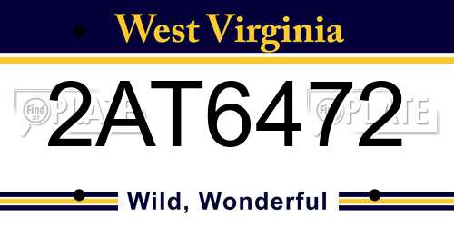 2AT6472 West Virginia License Plate
