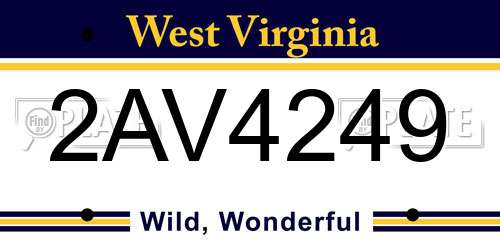 2AV4249 West Virginia License Plate