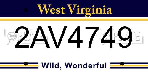 2AV4749 West Virginia License Plate