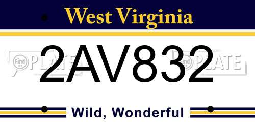 2AV832 West Virginia License Plate