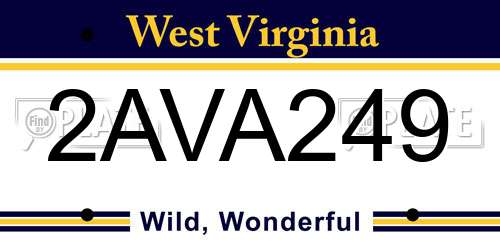 2AVA249 West Virginia License Plate