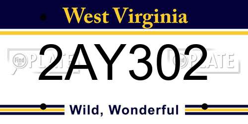 2AY302 West Virginia License Plate