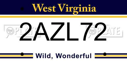 2AZL72 West Virginia License Plate