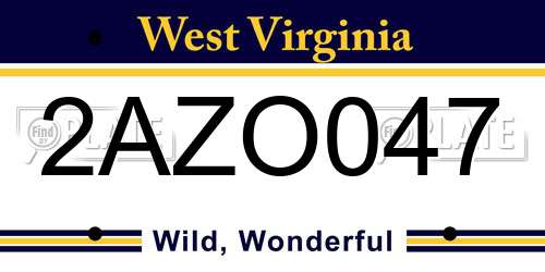 2AZO047 West Virginia License Plate