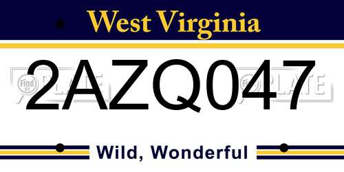 2AZQ047 West Virginia License Plate