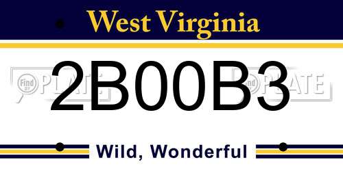 2B00B3 West Virginia License Plate