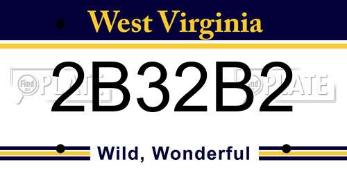 2B32B2 West Virginia License Plate